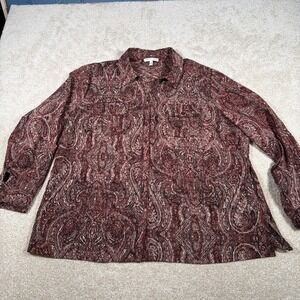 Notations Woman Button Up Paisley Blouse 3X Long‎ Sleeve Ornate Swirl Career